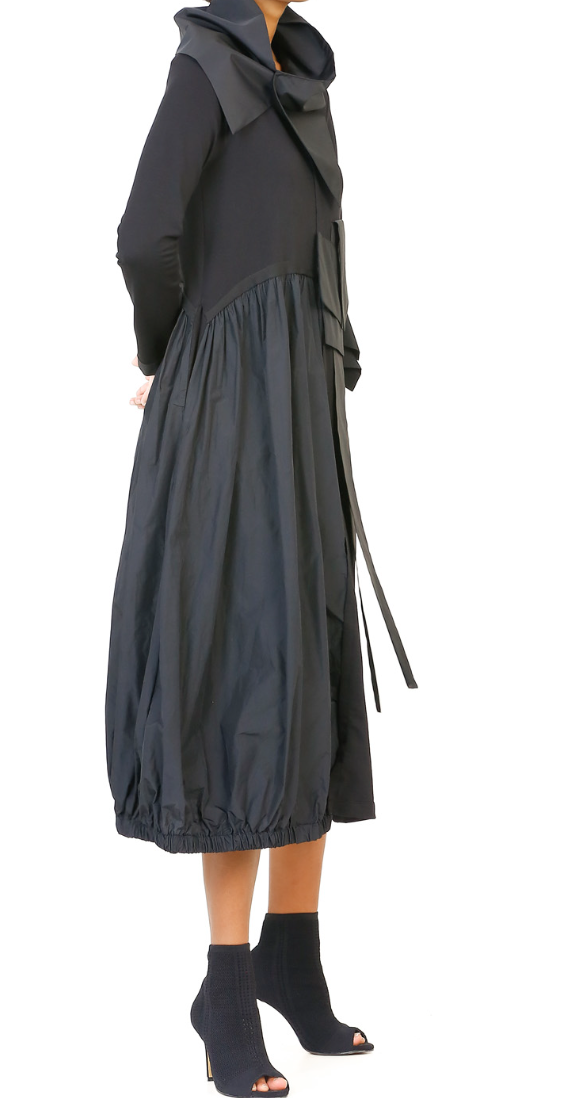 Taffeta Collar Dress - Black